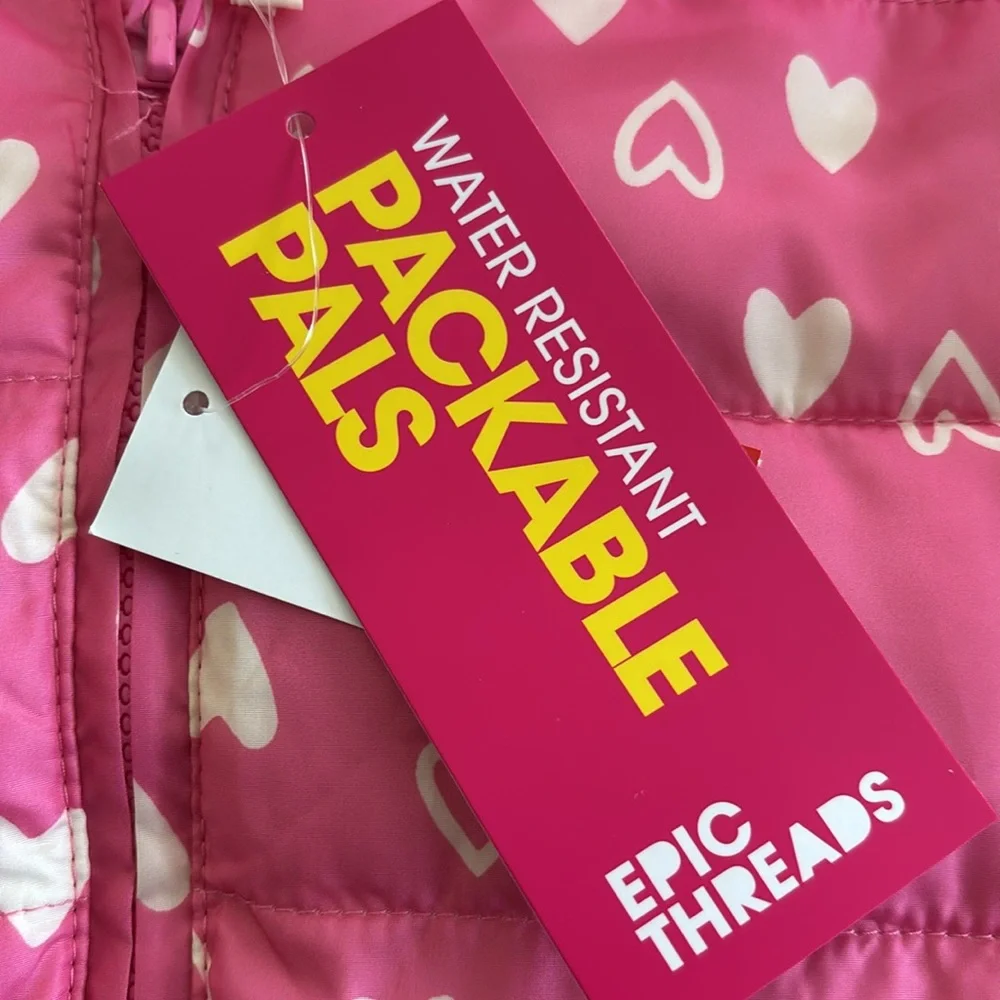 Epic Threads Girls Packable Pink Heart Puffer Jacket